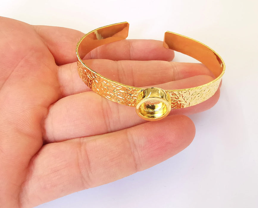 Bracelet Blank Resin Cuff Dry Flower inlay Blank Cuff Bezel Glass Cabochon Base Textured Adjustable Shiny Gold Plated (10mm ) G23359