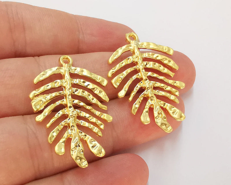 2 Monstera Leaf Charms Gold Plated Charms (37x25mm)  G22917