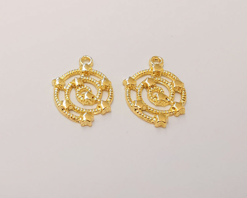 5 Spiral Stars Charms 24K Shiny Gold Plated Charms (21x15mm)  G22925