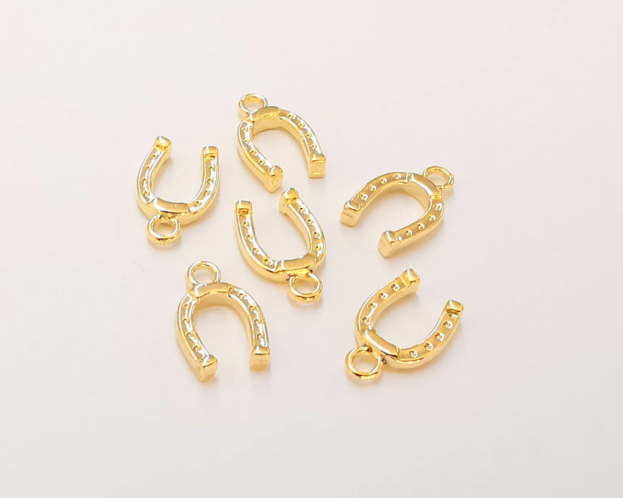 10 HorseShoe Charms 24K Shiny Gold Plated Charms (14x9mm)  G22929