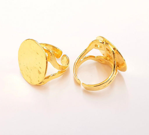 Gold Ring Setting Blank Large Ring Mounting Cabochon Base Adjustable Ring Base (20mm) 24K Shiny Gold Plated  G22931