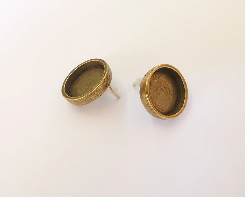 Earring blank backs Antique bronze resin base inlay blank cabochon mountings setting Antique bronze plated metal (18mm blank) 1 pair G23367