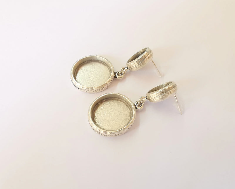 Earring blank backs base setting Silver resin blank cabochon base inlay blank mounting Antique silver plated metal (20mm+12mm) 1 Pair G23368