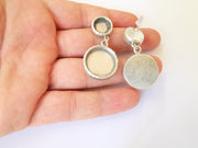 Earring blank backs base setting Silver resin blank cabochon base inlay blank mounting Antique silver plated metal (20mm+12mm) 1 Pair G23368