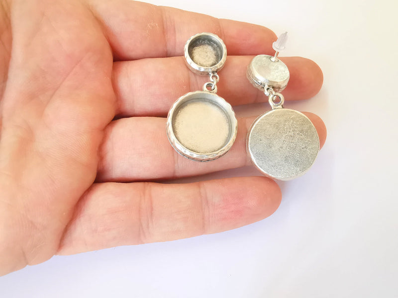 Earring blank backs base setting Silver resin blank cabochon base inlay blank mounting Antique silver plated metal (20mm+12mm) 1 Pair G23368