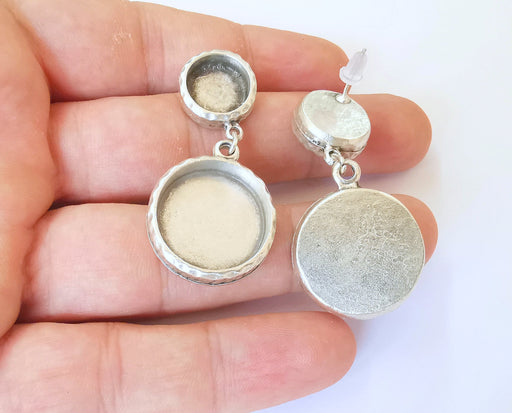 Earring blank backs base setting Silver resin blank cabochon base inlay blank mounting Antique silver plated metal (20mm+12mm) 1 Pair G23368
