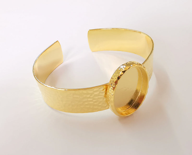 Bracelet blank Resin cuff Dry flower inlay blank Cuff bezel Glass cabochon base Hammered adjustable Shiny gold plated (25x18mm ) G23369