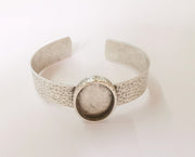 Bracelet blank Resin dry flower inlay blank Cuff bezel Glass cabochon base Hammered adjustable antique silver (25x18mm ) G23371