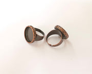 Copper ring blank setting cabochon base inlay ring backs mounting adjustable ring base bezel (17mm blank) Antique copper plated G23372