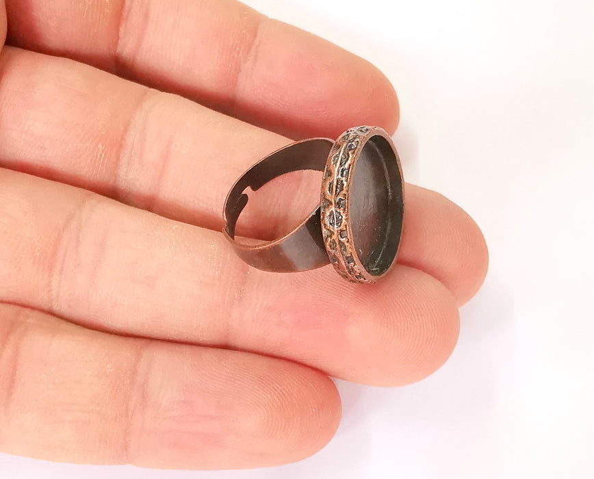 Copper ring blank setting cabochon base inlay ring backs mounting adjustable ring base bezel (17mm blank) Antique copper plated G23372