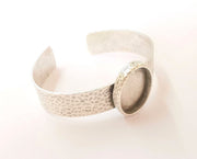 Bracelet blank Resin dry flower inlay blank Cuff bezel Glass cabochon base Hammered adjustable antique silver (25x18mm ) G23371