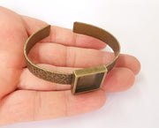Bracelet blank Resin cuff Dry flower inlay blank Cuff bezel Glass cabochon base Textured adjustable Antique bronze (16x16mm ) G23379
