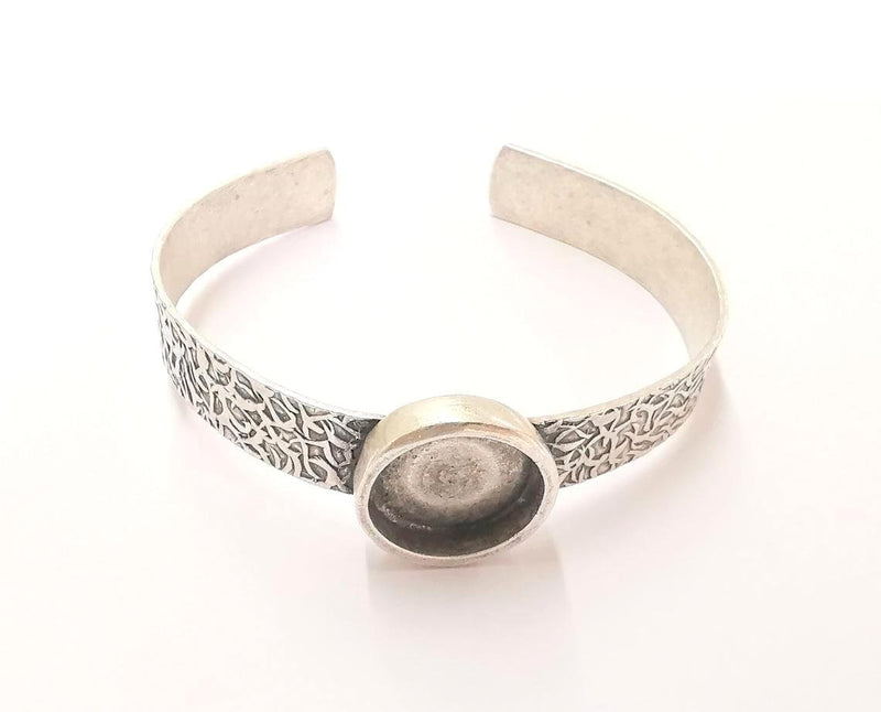 Bracelet Blank Resin Dry Flower inlay Blank Cuff Bezel Glass Cabochon Base Textured Adjustable Antique Silver (16mm Blank ) G23270