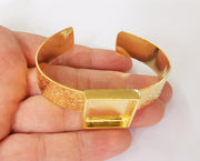 Bracelet blank Resin cuff Dry flower inlay blank Cuff bezel Glass cabochon base Textured adjustable Shiny gold plated (20x20mm ) G23381
