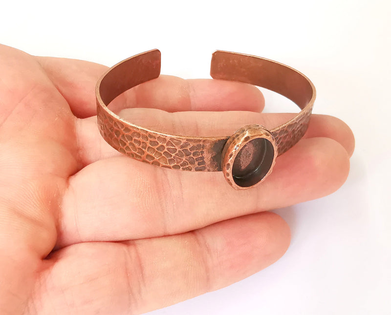 Bracelet blank Resin cuff Dry flower inlay blank Cuff bezel Glass cabochon base Hammered adjustable Antique copper (14x10mm ) G23386