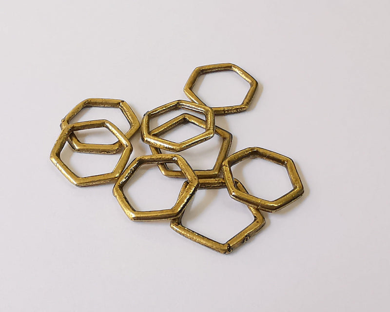 20 Hexagonal Findings Antique Bronze Connector Findings (13mm) G22945