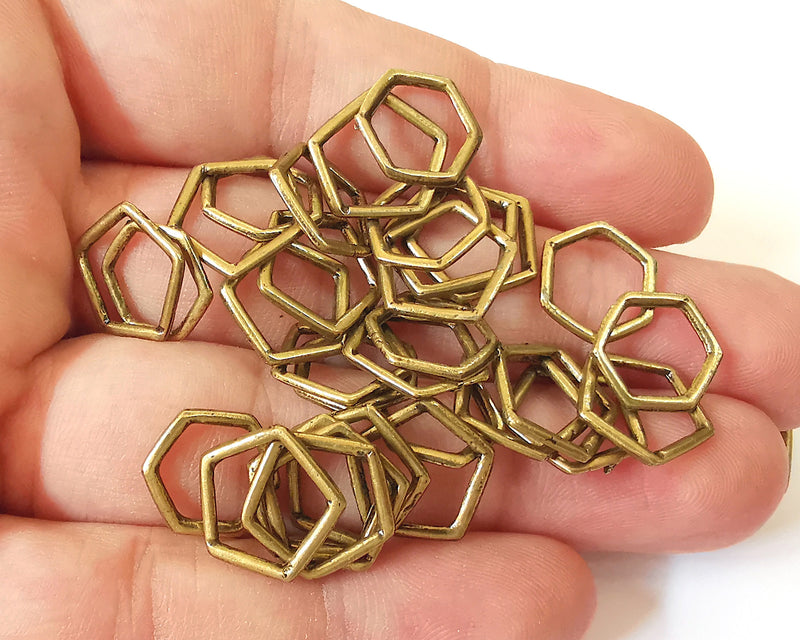 20 Hexagonal Findings Antique Bronze Connector Findings (13mm) G22945