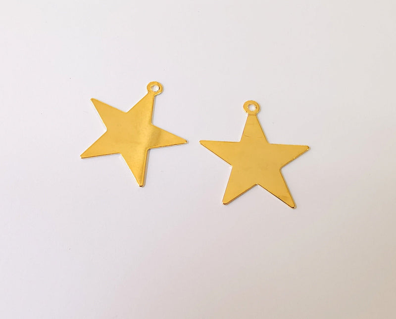 5 Star Charms 24k Shiny Gold Brass Charms , Nickel free and Lead free (24x22mm)  G22954