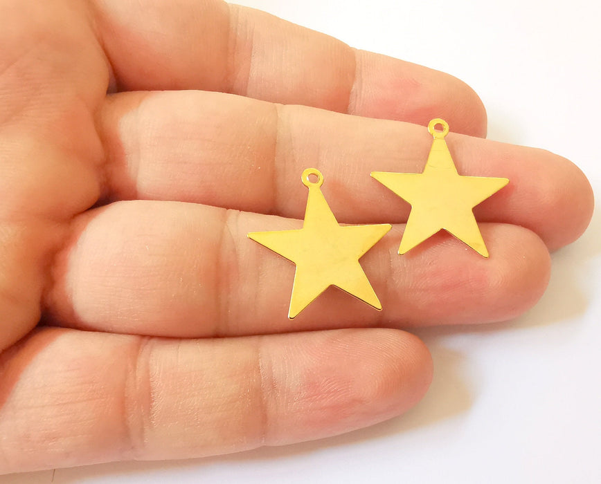 5 Star Charms 24k Shiny Gold Brass Charms , Nickel free and Lead free (24x22mm)  G22954
