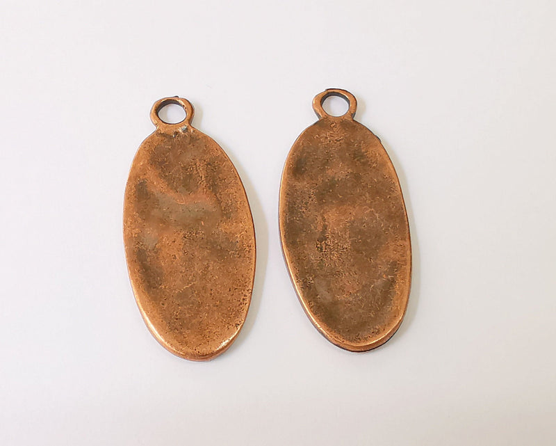 2 Oval Hammered Charms Antique Copper Plated Charms (43x19mm)  G22955