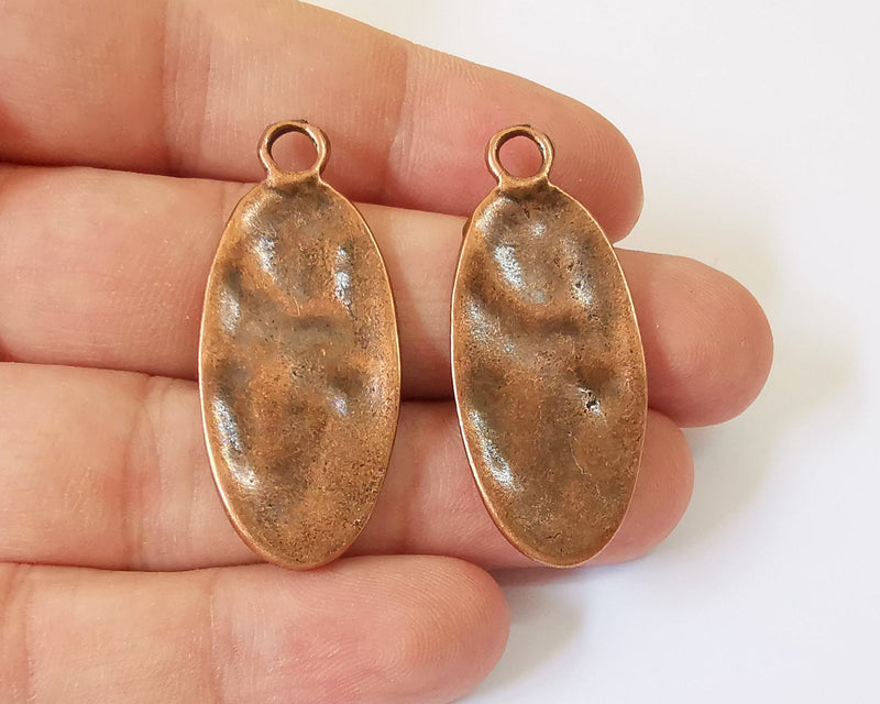2 Oval Hammered Charms Antique Copper Plated Charms (43x19mm)  G22955