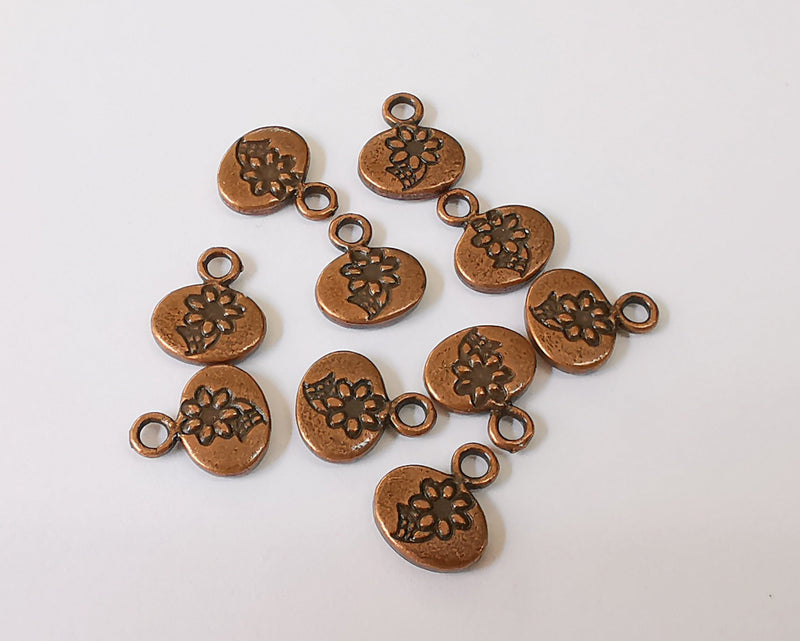 10 Flower Charms (Double Sided) Antique Copper Plated Charms (12x11mm) G22959