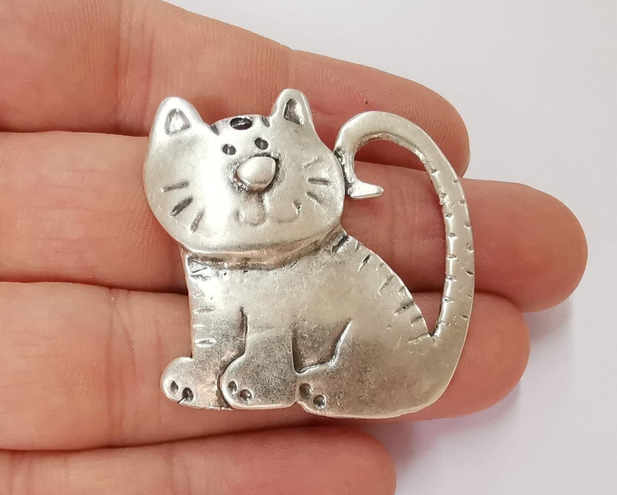 2 Cat Charms Antique Silver Plated Charms (41x41mm)  G22964