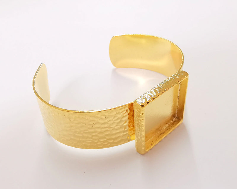 Bracelet Blank Resin Cuff Dry Flower inlay Blank Cuff Bezel Glass Cabochon Base Hammered Adjustable Shiny Gold Plated (25x25mm ) G22968