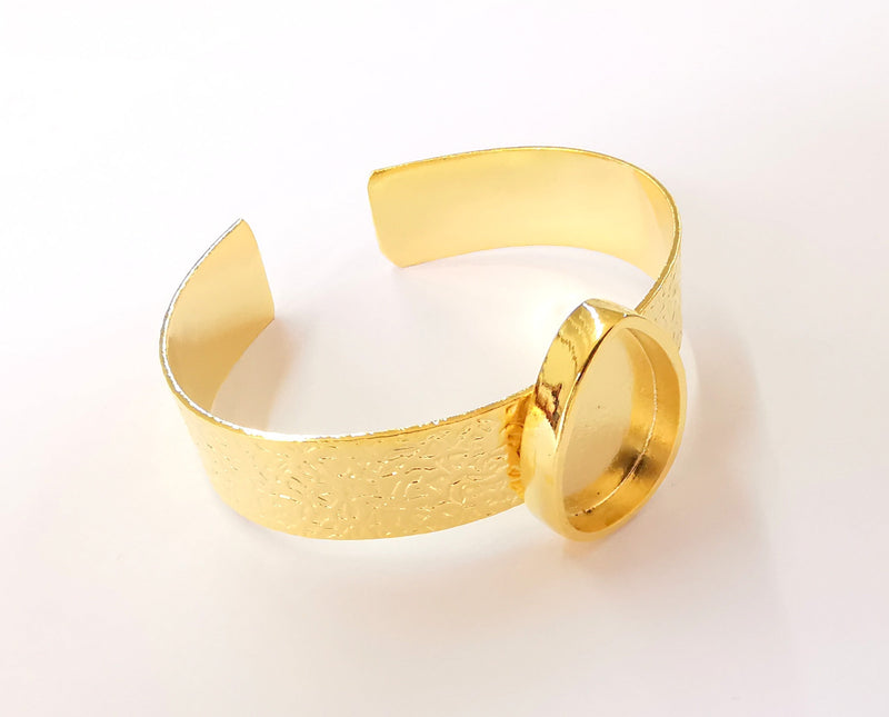 Bracelet blank Resin cuff Dry flower inlay blank Cuff bezel Glass cabochon base Textured adjustable Shiny gold plated (25x18mm ) G23387