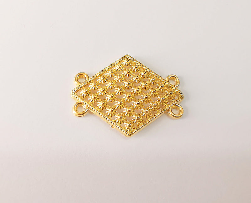 2 Flower filigree charms connector 24K Shiny gold plated charms (35x27mm)  G23393