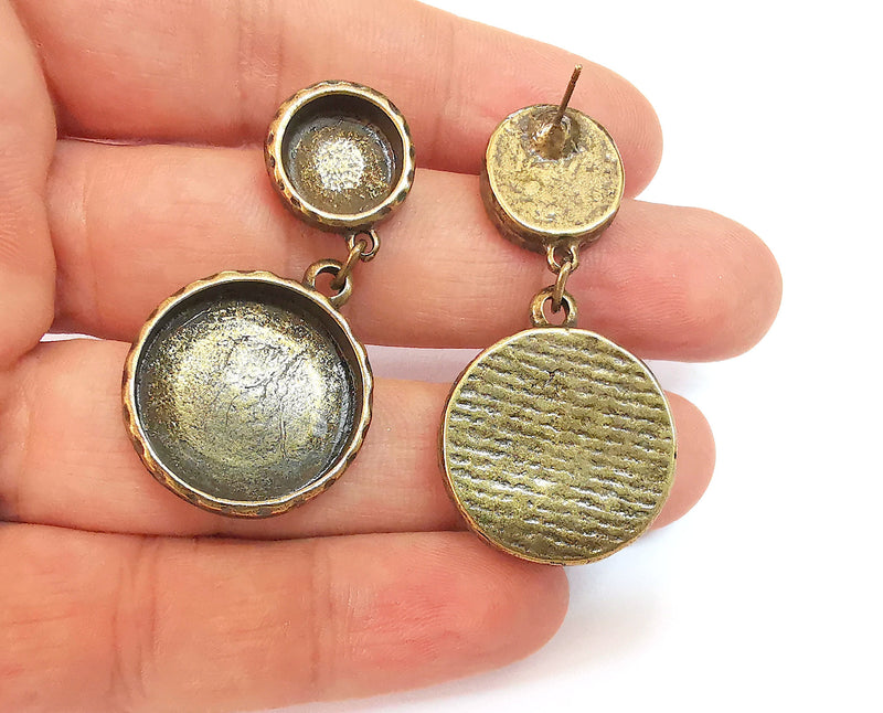 Earring blank backs Hammered antique bronze Resin base inlay blank Cabochon mountings Antique Bbonze (22 + 12mm Round blanks) 1 pair G23394