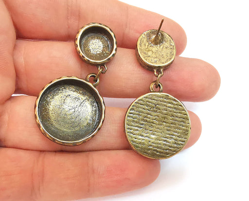 Earring blank backs Hammered antique bronze Resin base inlay blank Cabochon mountings Antique Bbonze (22 + 12mm Round blanks) 1 pair G23394
