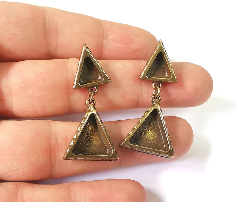 Earring blank backs Hammered antique bronze Resin base inlay blank Cabochon mountings Antique Bronze (13mm + 8mm blanks) 1 pair G23398