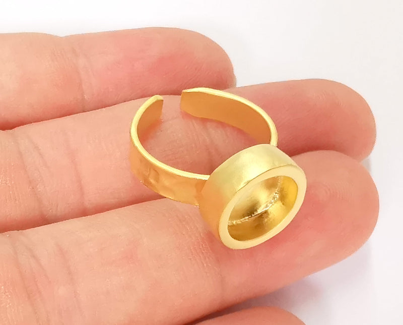 Hammered Ring Blank Setting Cabochon Base inlay Ring Hammered Mounting Adjustable Ring Bezel (10mm blank ) Gold Plated Metal G22970