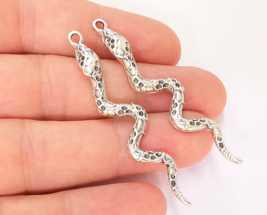 2 Snake Charms Antique Silver Plated Charms (58x11mm)  G22978