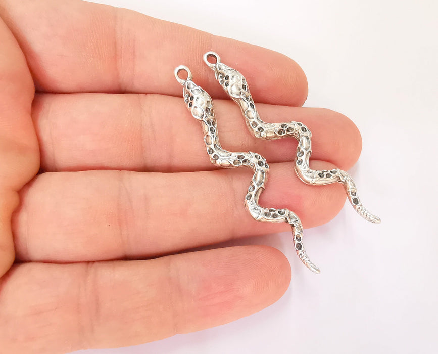 2 Snake Charms Antique Silver Plated Charms (58x11mm)  G22978