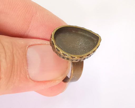 Ring Blank Setting Ring Base Bezel inlay Ring Backs Glass Cabochon Mounting Adjustable Antique Bronze Plated Ring (19x14mm ) G22981
