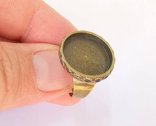Antique Bronze Ring Blank Setting Cabochon Base inlay Ring Backs Mounting Adjustable Ring Bezel (17mm blank) Antique Bronze Plated G22983