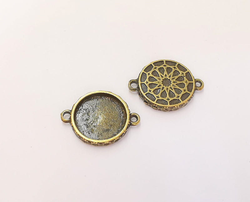 4 Charms Connector Blank Bezel Resin Bezel Mosaic Mountings Antique Bronze Plated Charms (27x19mm)( 17 mm Bezel Inner Size)  G22984