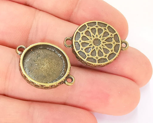 4 Charms Connector Blank Bezel Resin Bezel Mosaic Mountings Antique Bronze Plated Charms (27x19mm)( 17 mm Bezel Inner Size)  G22984
