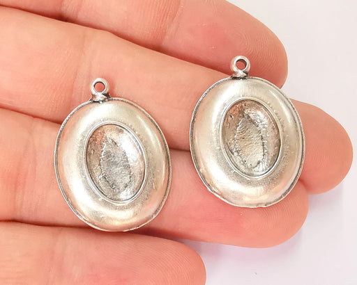 4 Silver Pendant Bezel Blank Earring Component Antique Silver Plated Blanks (14x10mm Blank) G22997