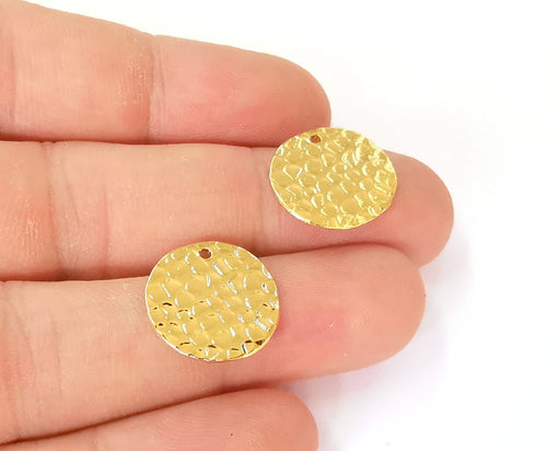 4 Gold plated stamping base 24k shiny gold Hammered tag gold plated brass charm (17mm) G23404