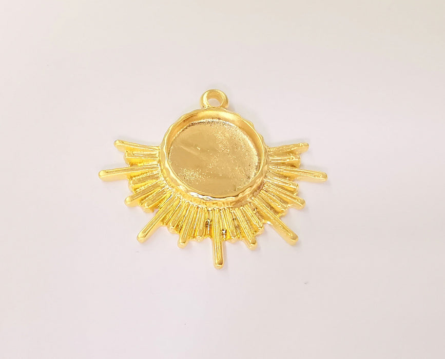 Sun charms blank Resin bezel Mosaic mountings Gold plated Charms Semi Sun (16 mm Bezel Inner Size)  G23405