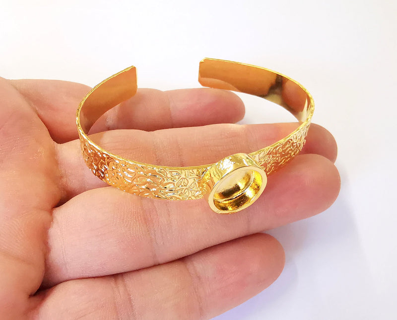 Bracelet Blank Resin Cuff Dry Flower inlay Blank Cuff Bezel Glass Cabochon Base Textured Adjustable Shiny Gold Plated (12mm ) G23410