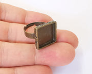 Antique bronze ring blank setting Cabochon base inlay Ring backs mounting Adjustable ring bezel (15x15mm blank) Antique bronze plated G23413