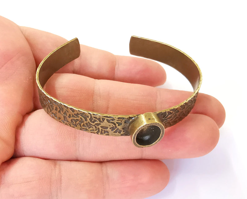 Bracelet blank Resin cuff Dry flower inlay blank Cuff bezel Glass cabochon base Textured adjustable antique bronze  (10x8mm ) G23415