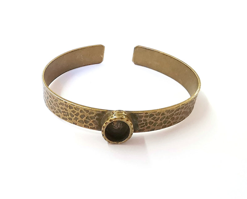 Bracelet blank Resin cuff Dry flower inlay blank Cuff bezel Glass cabochon base hammered adjustable antique bronze  (10x8mm ) G23424