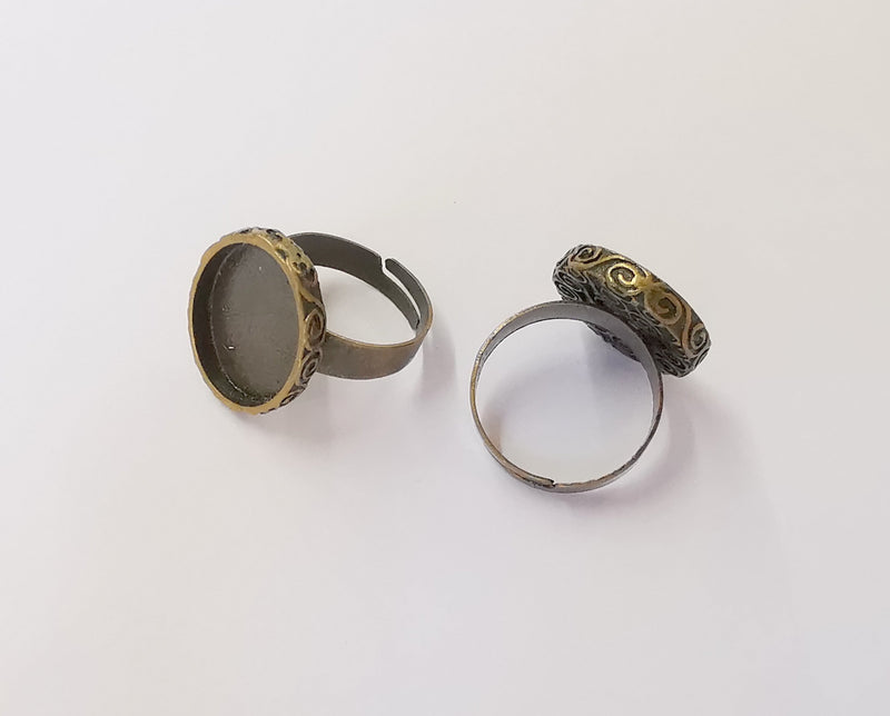 Antique bronze ring blank setting Cabochon base inlay Ring backs mounting Adjustable ring bezel (18x15mm blank) Antique bronze plated G23426