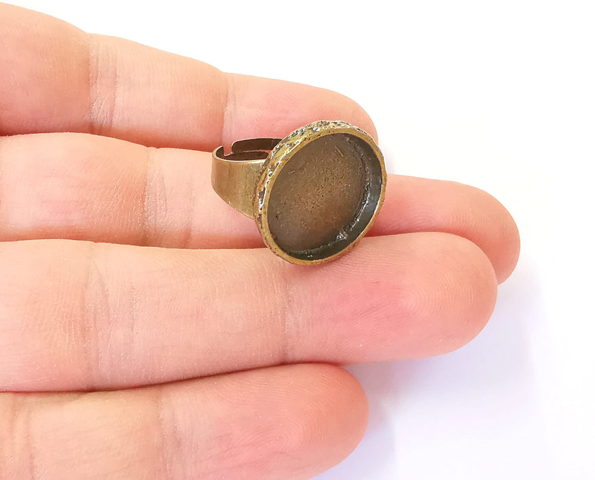 Antique bronze ring blank setting Cabochon base inlay Ring backs mounting Adjustable ring bezel (17mm blank) Antique bronze plated G23427