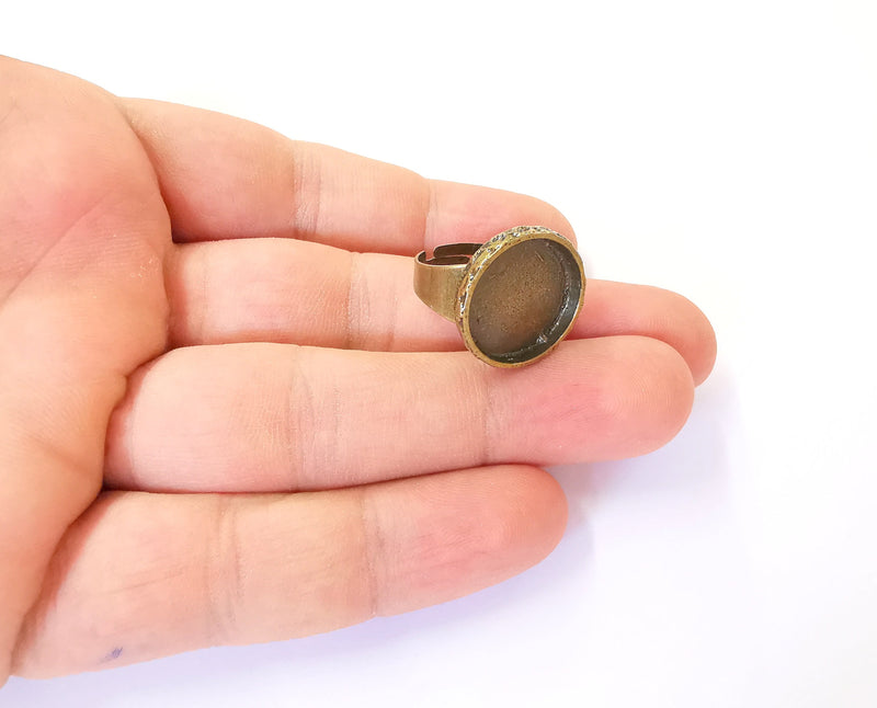 Antique bronze ring blank setting Cabochon base inlay Ring backs mounting Adjustable ring bezel (17mm blank) Antique bronze plated G23427